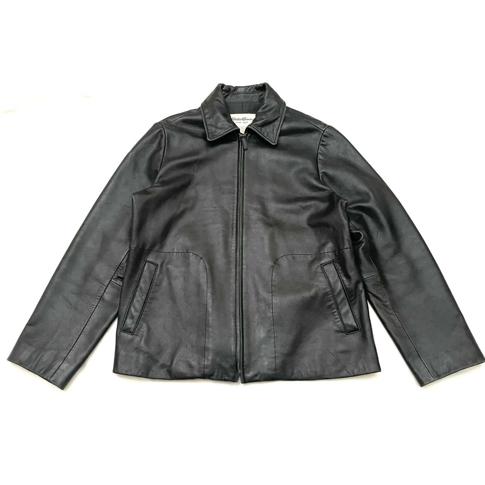 Eddie Bauer Genuine Lamb Leather Bomber Jacket Medium Black Lined Pockets Soft